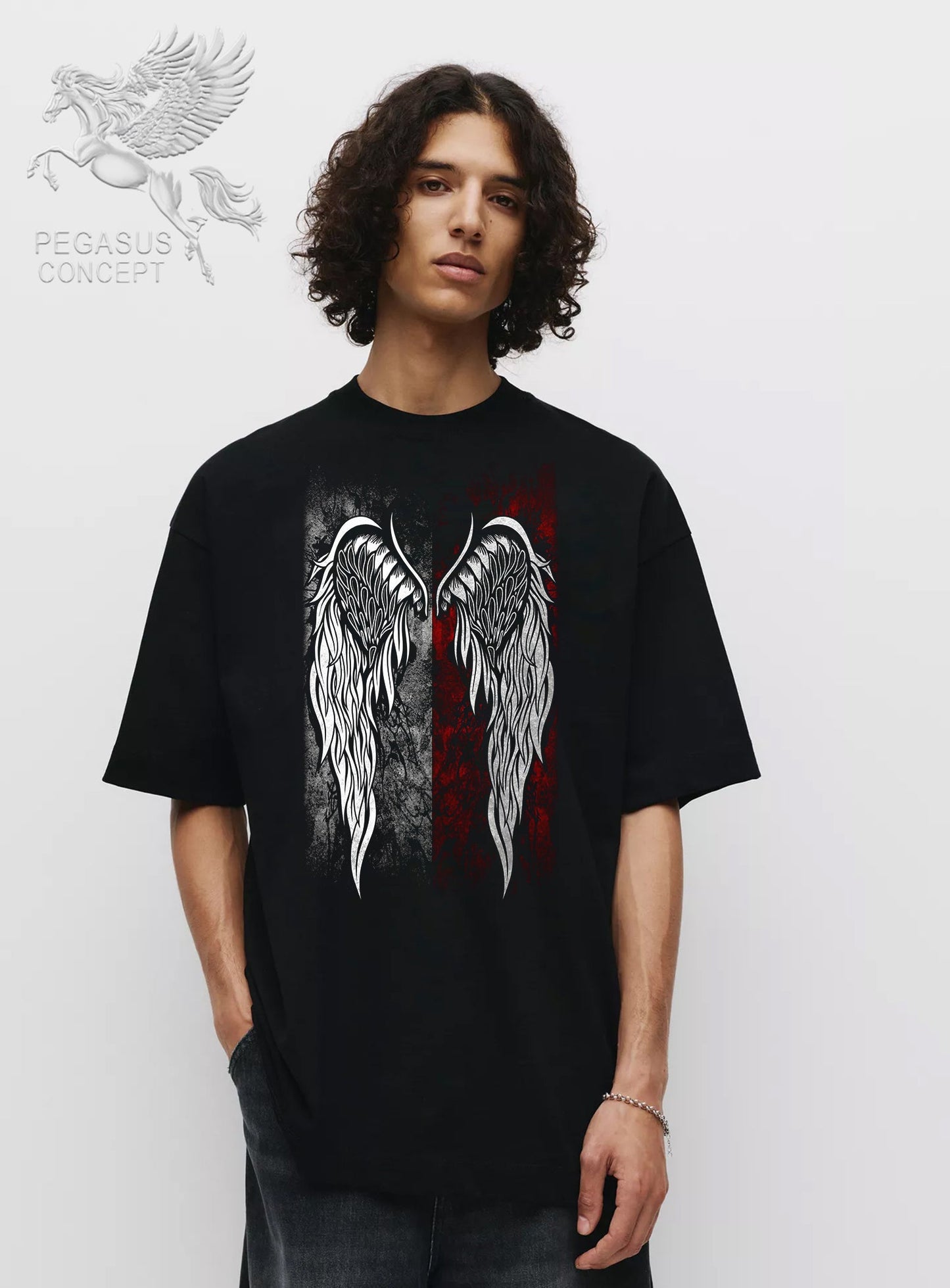 Μπλούζα μακό Premium ποιότητας σε χρώμα μαύρο με τύπωμα Good - Evil Angel Wings