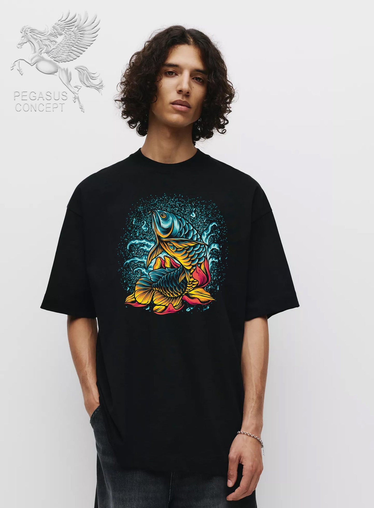 Μπλούζα μακό Premium ποιότητας σε χρώμα μαύρο με τύπωμα Arona Japanese Fishes