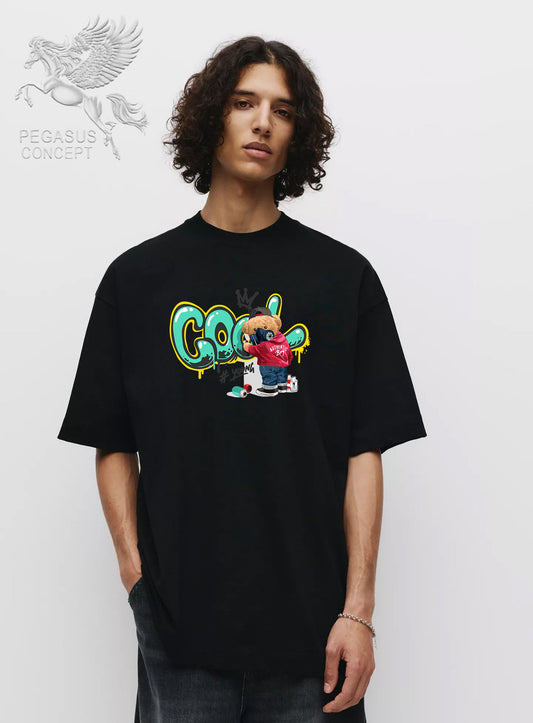 Μπλούζα μακό Premium ποιότητας σε χρώμα μαύρο με τύπωμα Teddy Bear