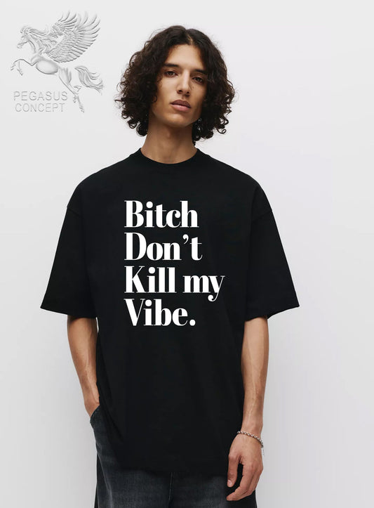 Μπλούζα μακό Premium ποιότητας σε χρώμα μαύρο με τύπωμα Bitch don't kill my vibes