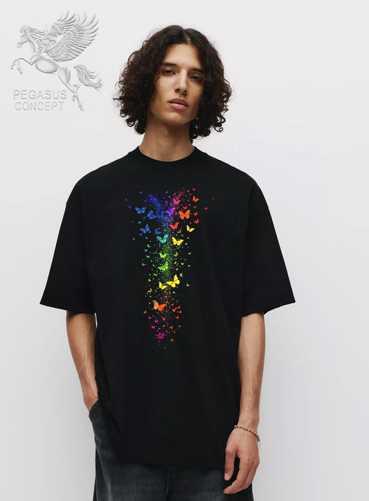Μπλούζα μακό Premium ποιότητας σε χρώμα μαύρο με τύπωμα Butterflies Art