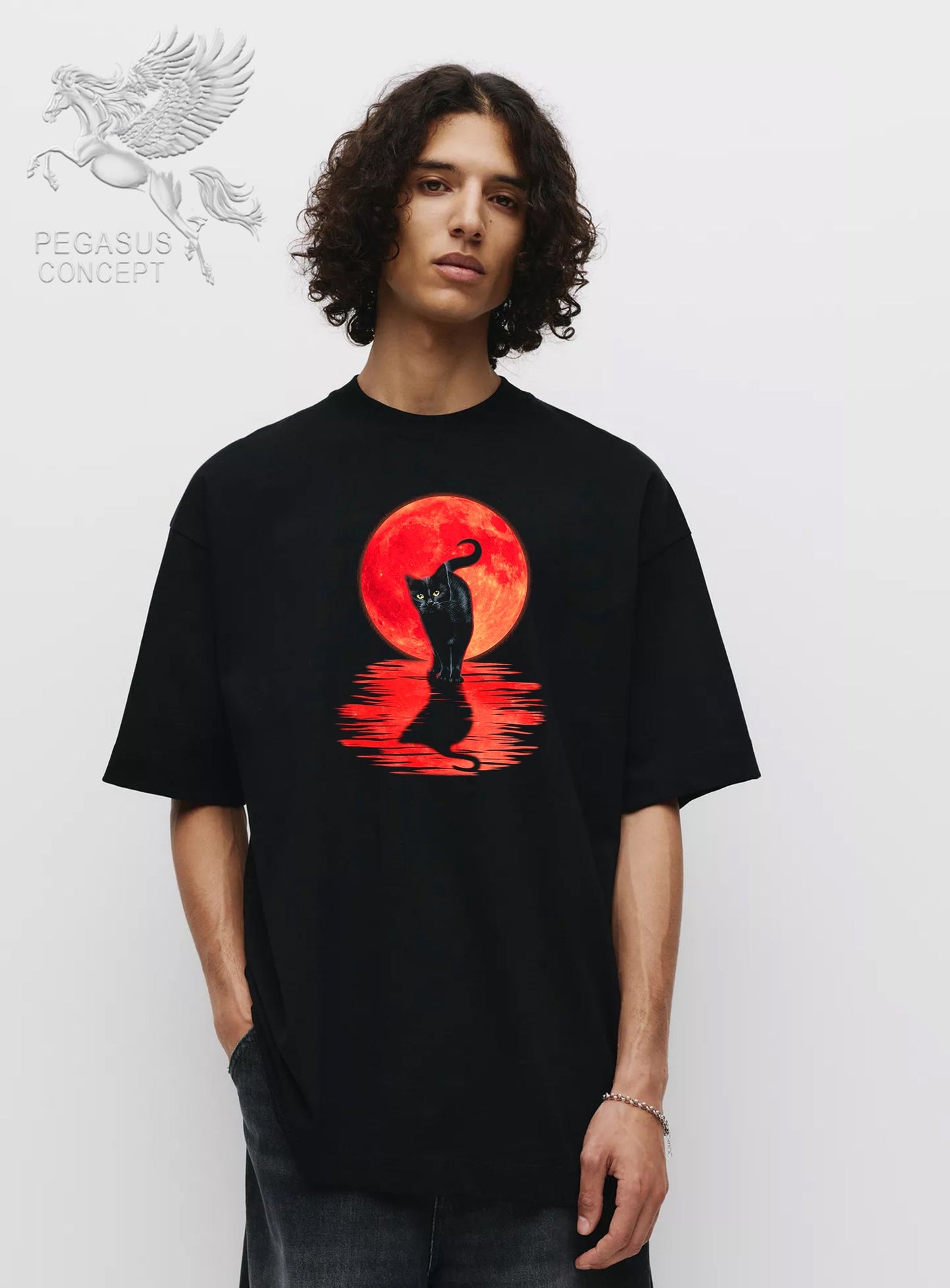 Μπλούζα μακό Premium ποιότητας σε χρώμα μαύρο με τύπωμα Cat Art