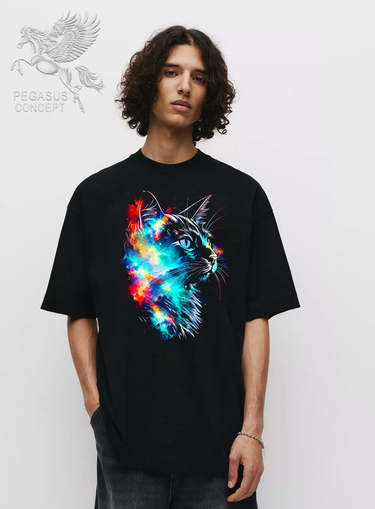 Μπλούζα μακό Premium ποιότητας σε χρώμα μαύρο με τύπωμα Cat Art