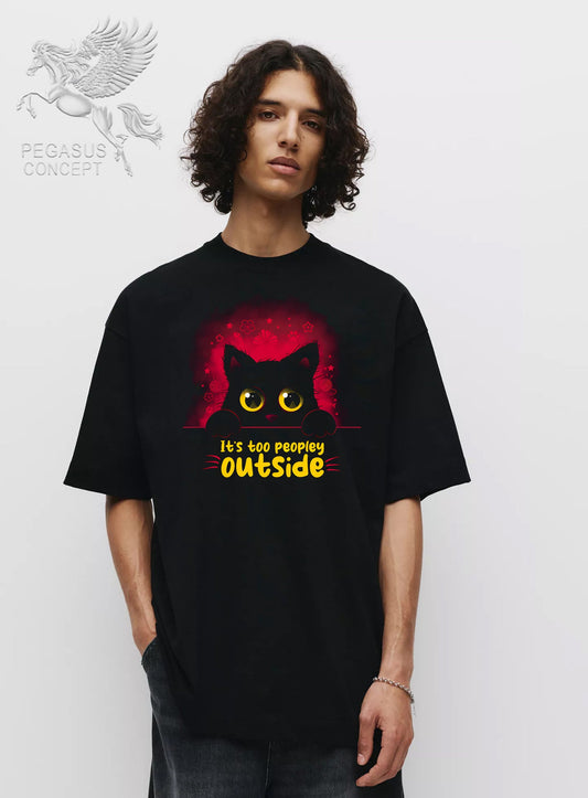 Μπλούζα μακό Premium ποιότητας σε χρώμα μαύρο με τύπωμα Cat Art Sweet