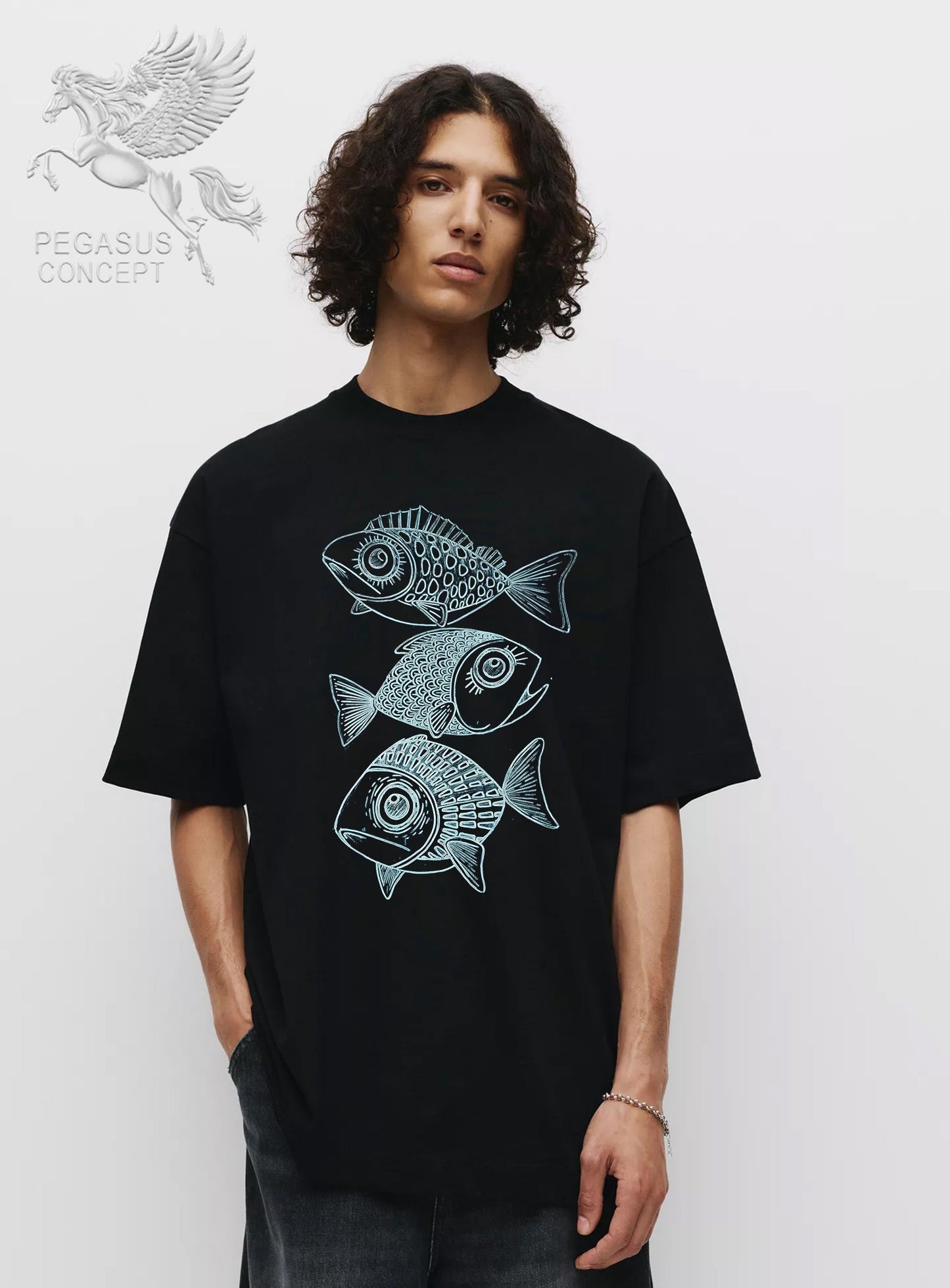 Μπλούζα μακό Premium ποιότητας σε χρώμα μαύρο με τύπωμα Fishes Art