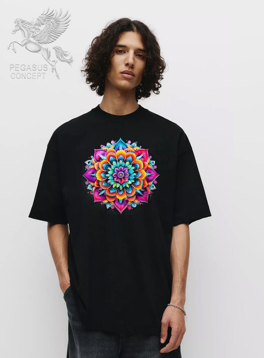 Μπλούζα μακό Premium ποιότητας σε χρώμα μαύρο με τύπωμα Mandala color Art flower