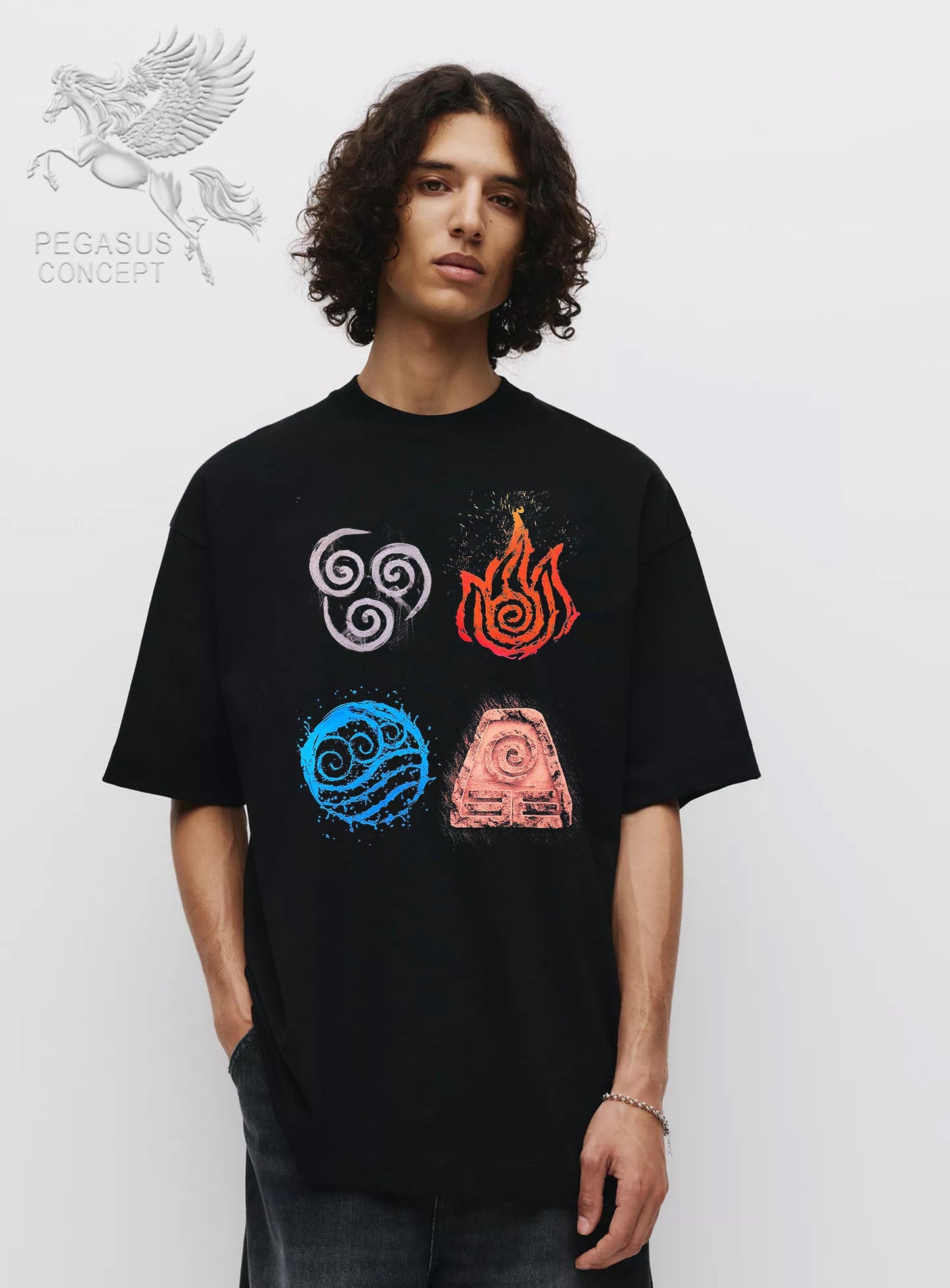 Μπλούζα μακό Premium ποιότητας σε χρώμα μαύρο με τύπωμα 4 Natural Elements