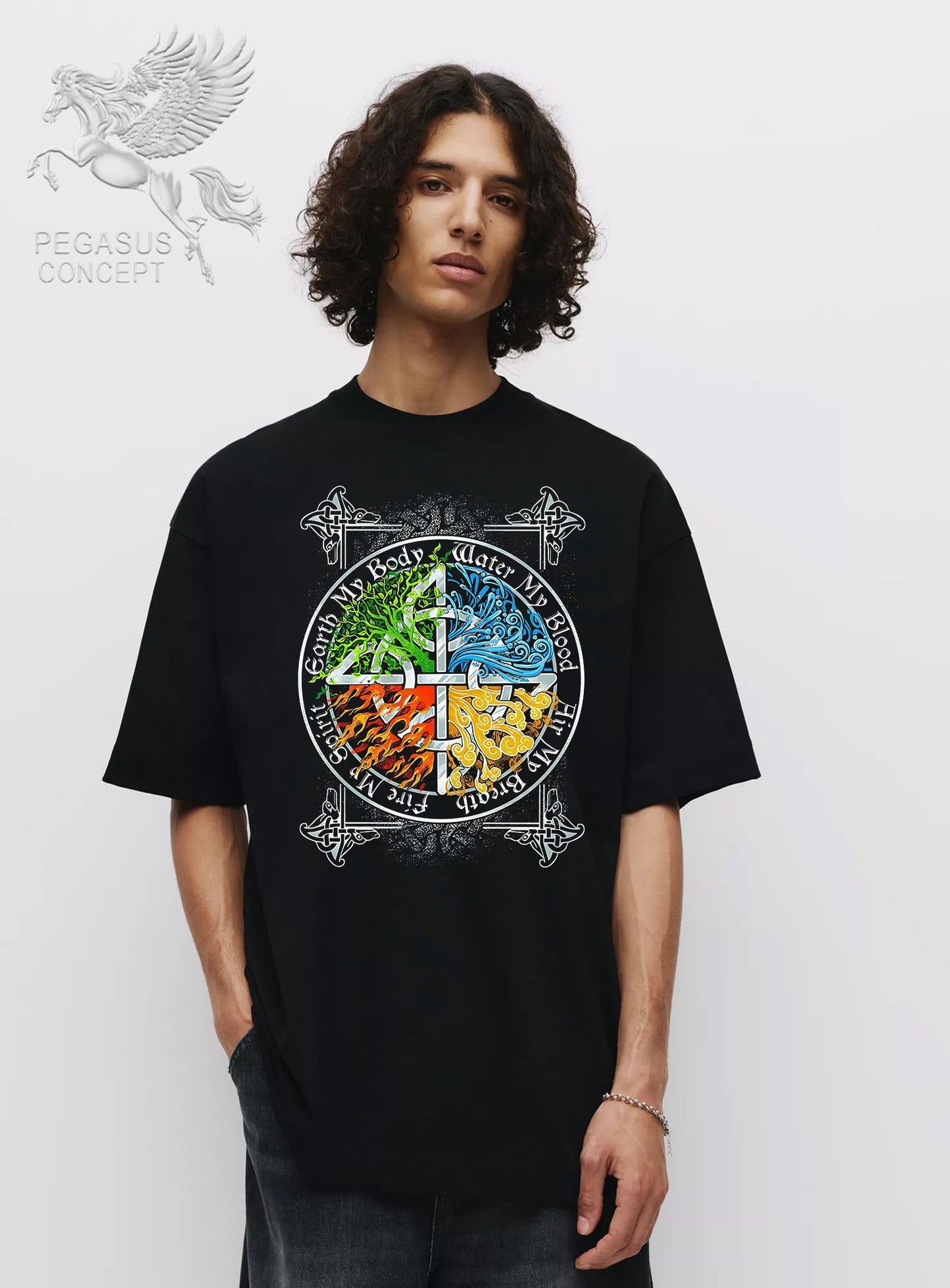 Μπλούζα μακό Premium ποιότητας σε χρώμα μαύρο με τύπωμα 4 Natural Elements