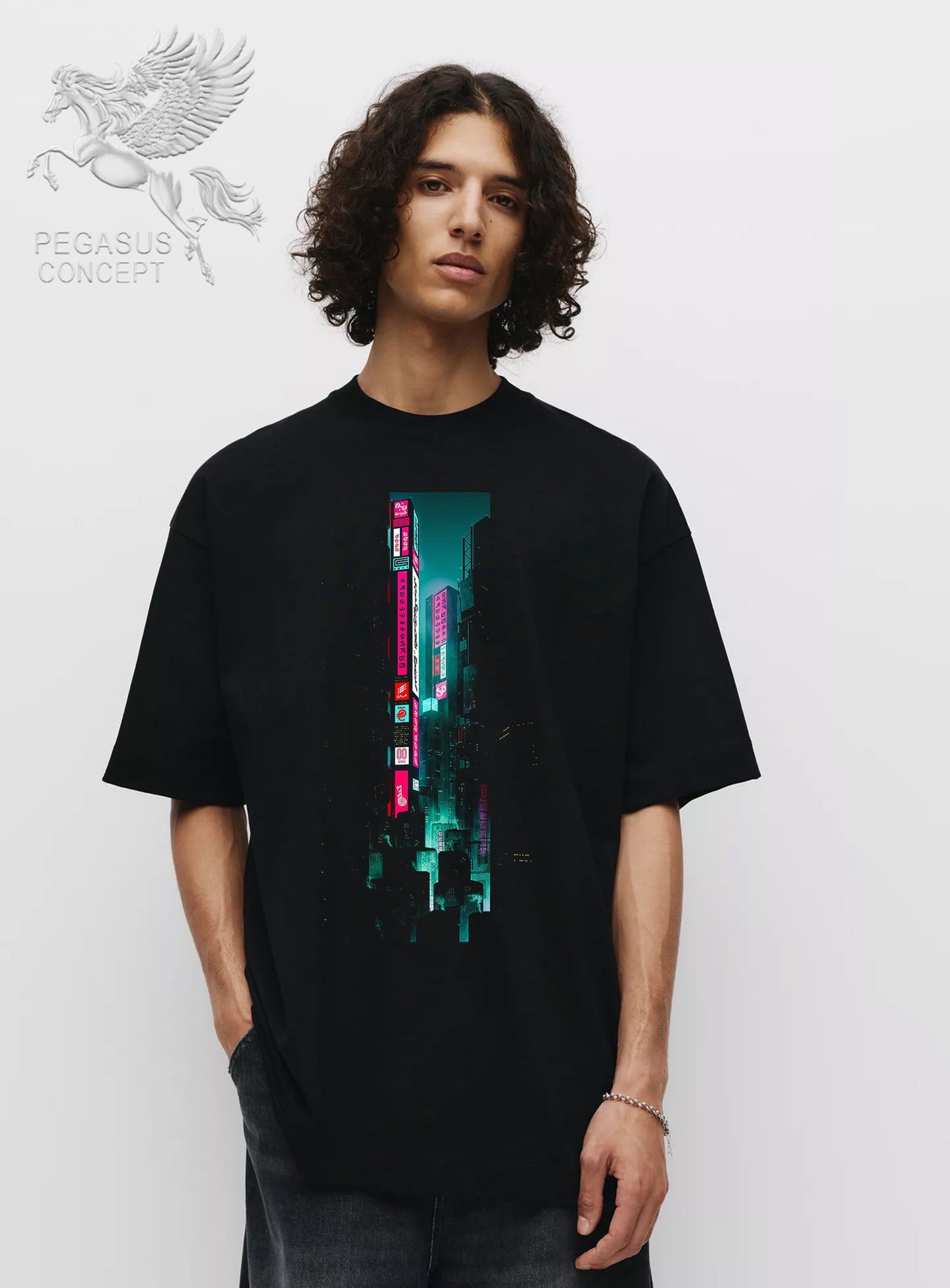 Μπλούζα μακό Premium ποιότητας σε χρώμα μαύρο με τύπωμα Futuristic City