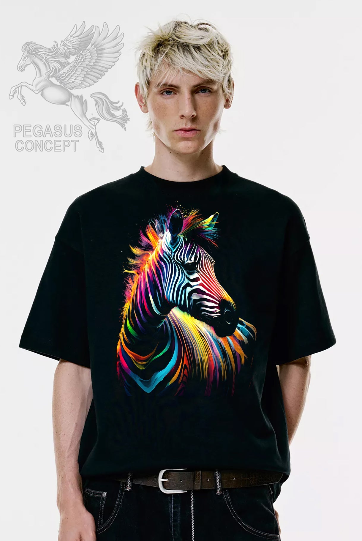 Μπλούζα μακό Premium ποιότητας σε χρώμα μαύρο με τύπωμα Rainbow Zebra