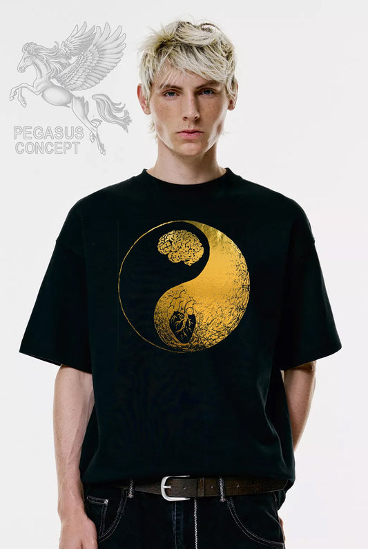 Μπλούζα μακό Premium ποιότητας σε χρώμα μαύρο με τύπωμα yin yang Gold