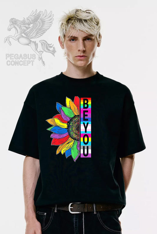 Μπλούζα μακό Premium ποιότητας σε χρώμα μαύρο με τύπωμα Flower colors Be you Art