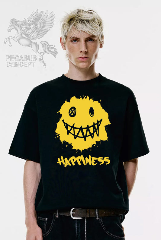 Μπλούζα μακό Premium ποιότητας σε χρώμα μαύρο με τύπωμα Happiness Face
