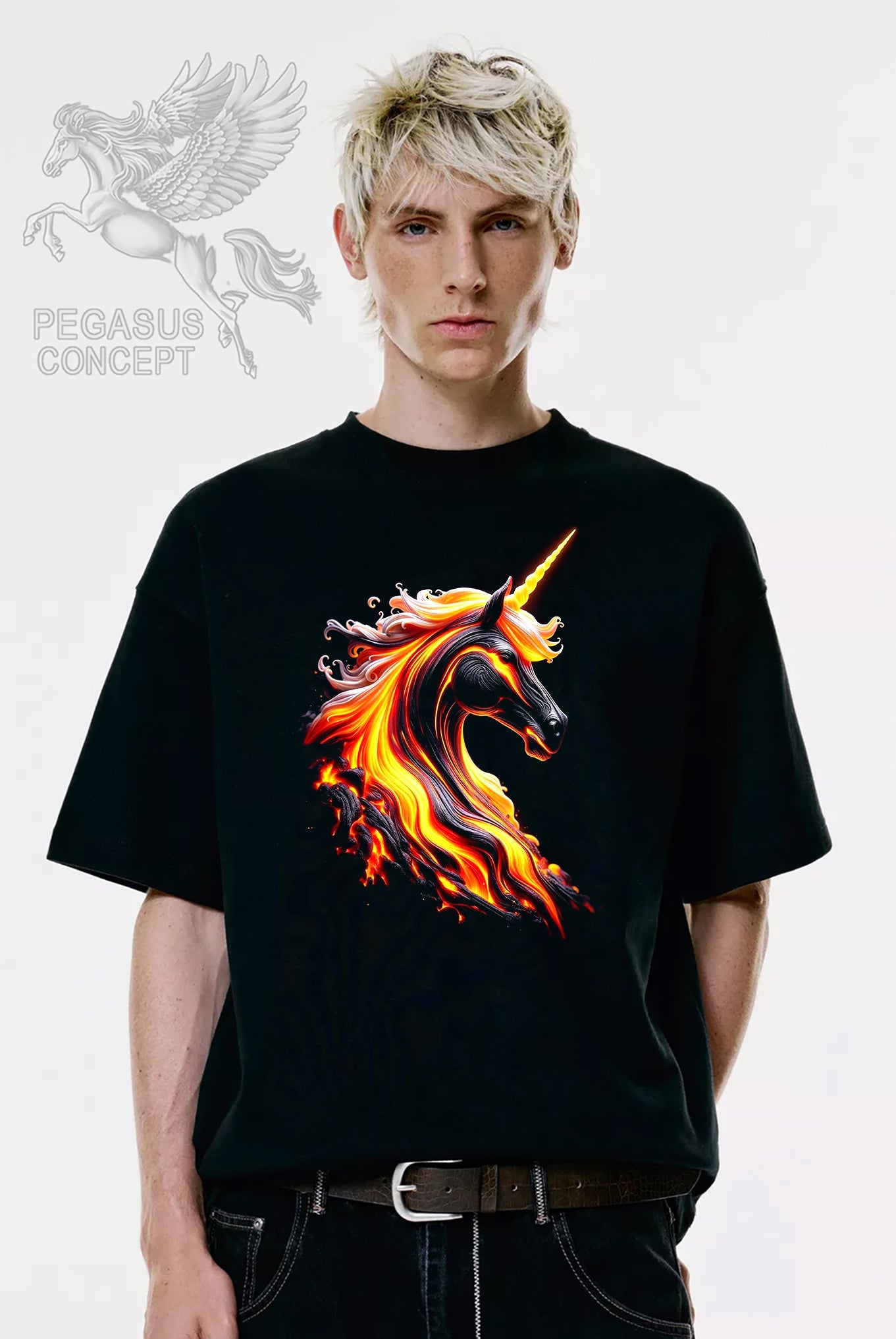 Μπλούζα μακό Premium ποιότητας σε χρώμα μαύρο με τύπωμα Unicorn neon colors