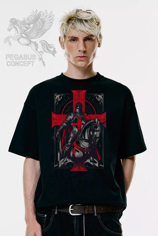Μπλούζα μακό Premium ποιότητας σε χρώμα μαύρο με τύπωμα Templar Knight