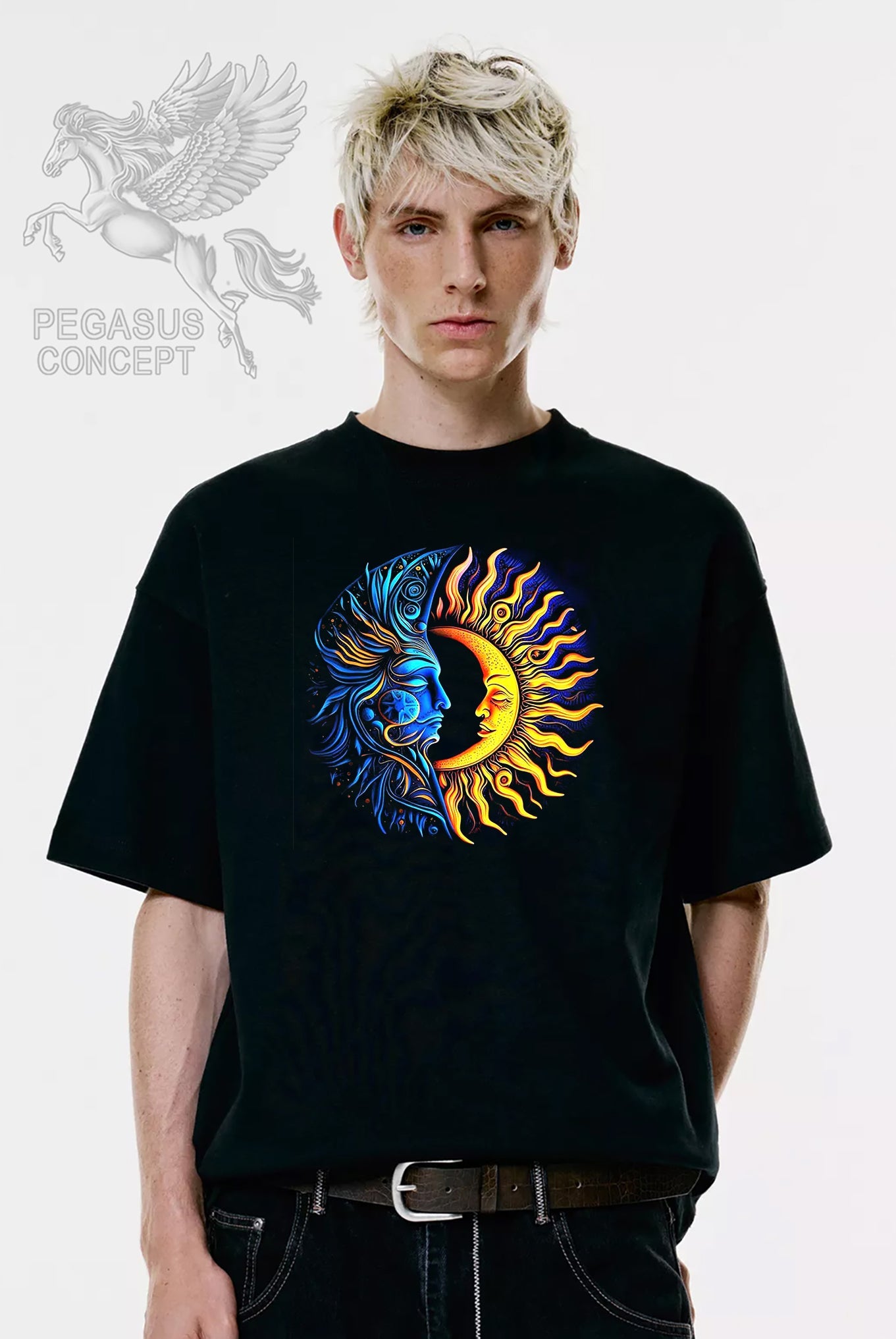 Μπλούζα μακό Premium ποιότητας σε χρώμα μαύρο με τύπωμα Sun and Moon Art