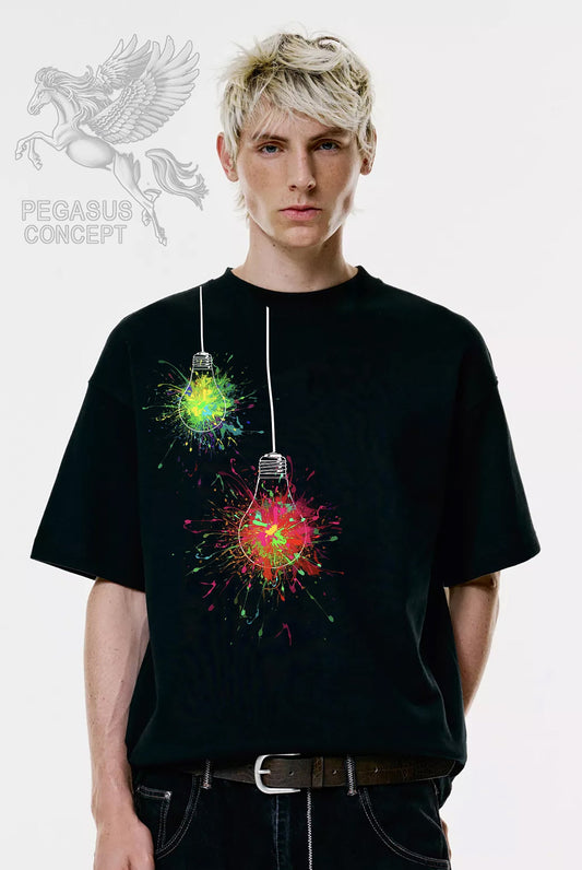 Μπλούζα μακό Premium ποιότητας σε χρώμα μαύρο με τύπωμα Lamps colors Art