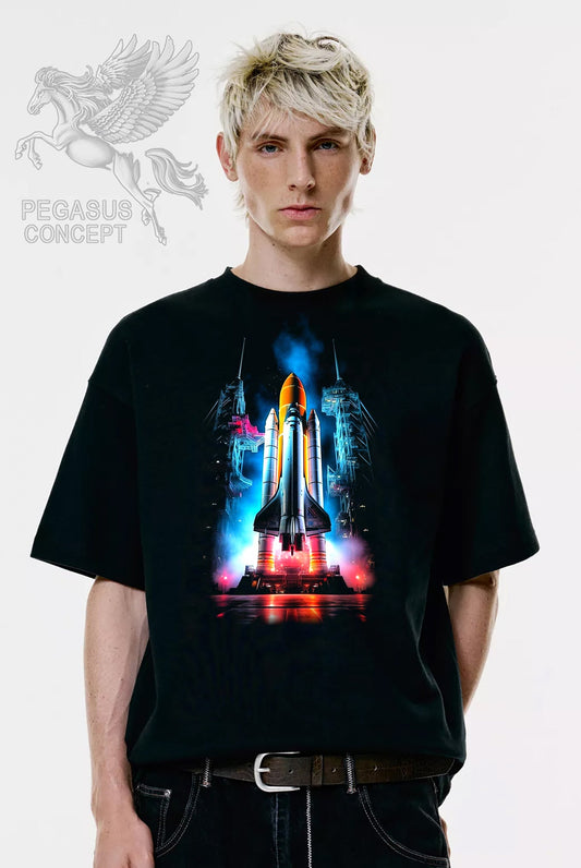 Μπλούζα μακό Premium ποιότητας σε χρώμα μαύρο με τύπωμα Nasa Rocket