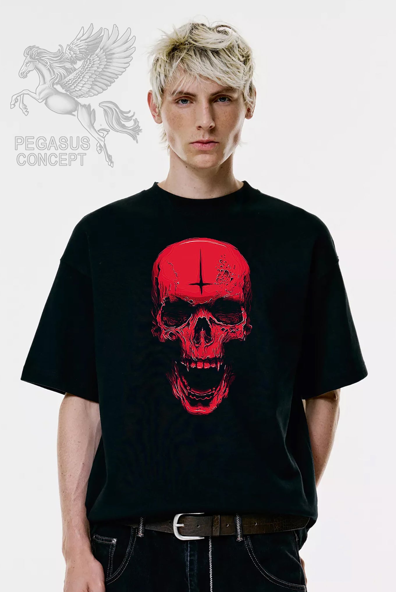 Μπλούζα μακό Premium ποιότητας σε χρώμα μαύρο με τύπωμα Red Vampire Skull