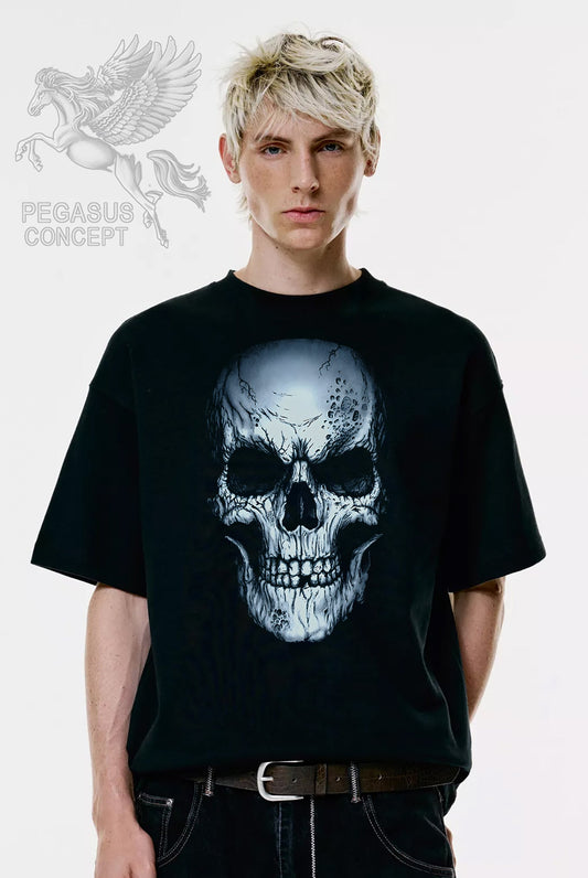 Μπλούζα μακό Premium ποιότητας σε χρώμα μαύρο με τύπωμα Blue liquid skull