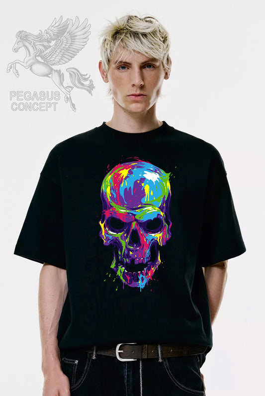 Μπλούζα μακό Premium ποιότητας σε χρώμα μαύρο με τύπωμα Colors liquid skull