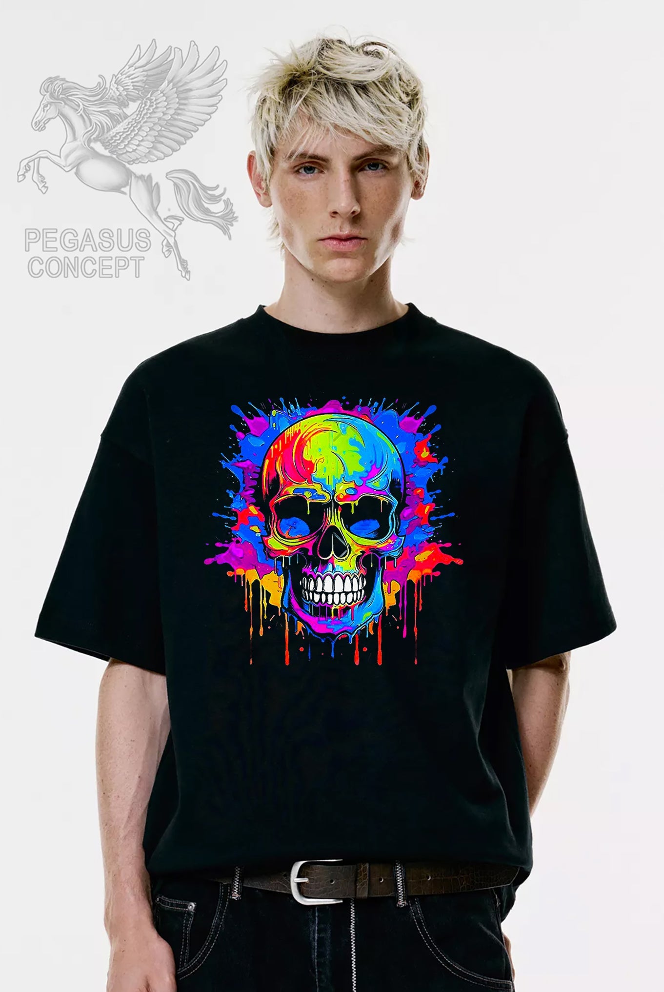 Μπλούζα μακό Premium ποιότητας σε χρώμα μαύρο με τύπωμα Colors liquid skull