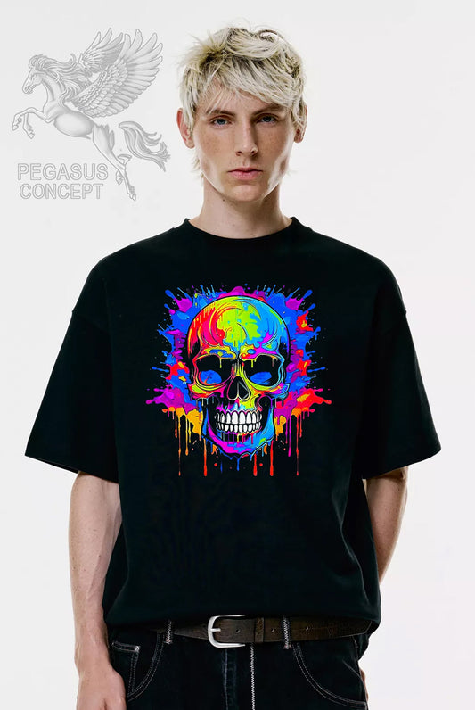 Μπλούζα μακό Premium ποιότητας σε χρώμα μαύρο με τύπωμα Colors liquid skull