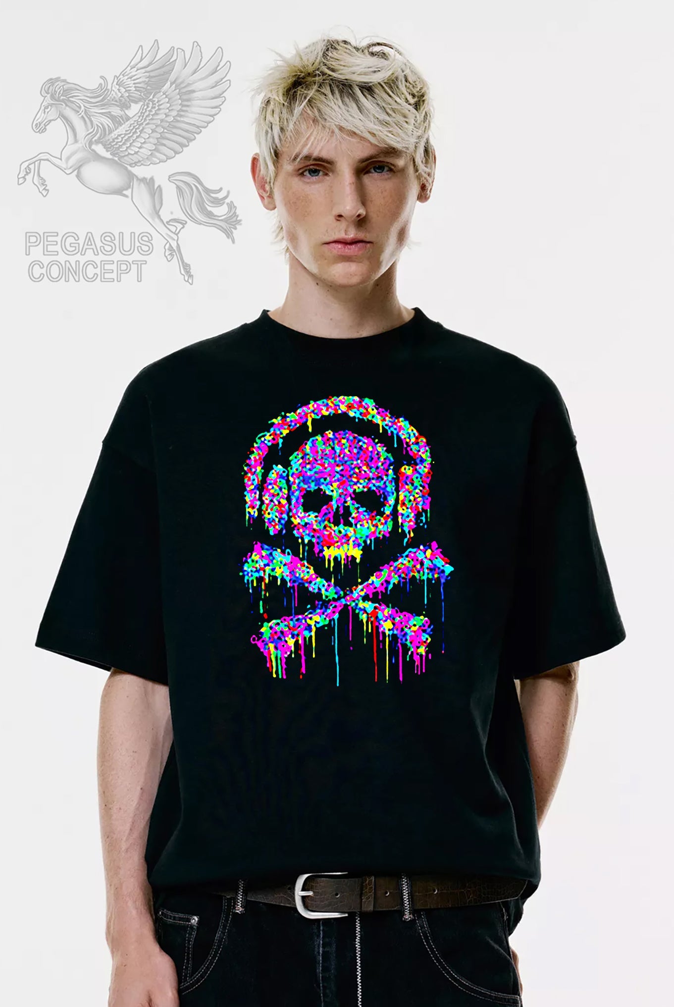 Μπλούζα μακό Premium ποιότητας σε χρώμα μαύρο με τύπωμα Colors liquid skull