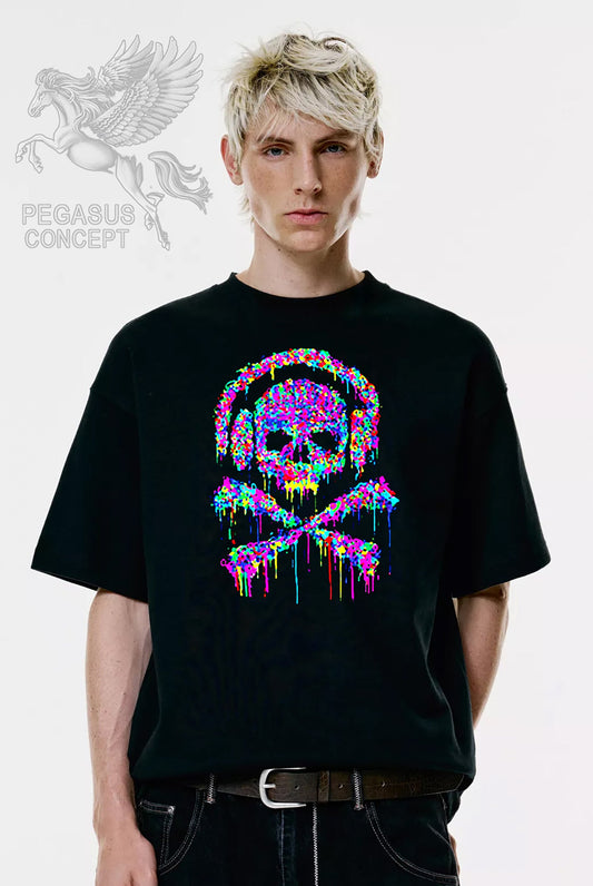 Μπλούζα μακό Premium ποιότητας σε χρώμα μαύρο με τύπωμα Colors liquid skull