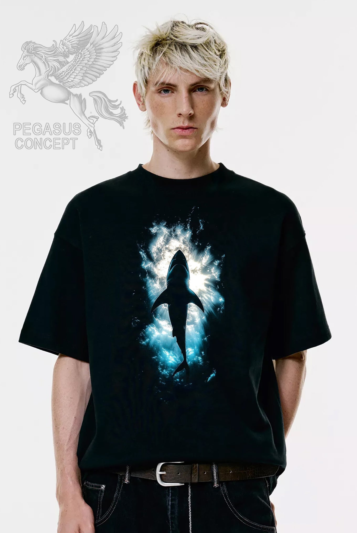 Μπλούζα μακό Premium ποιότητας σε χρώμα μαύρο με τύπωμα Shark attack