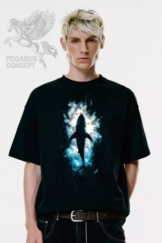 Μπλούζα μακό Premium ποιότητας σε χρώμα μαύρο με τύπωμα Shark attack