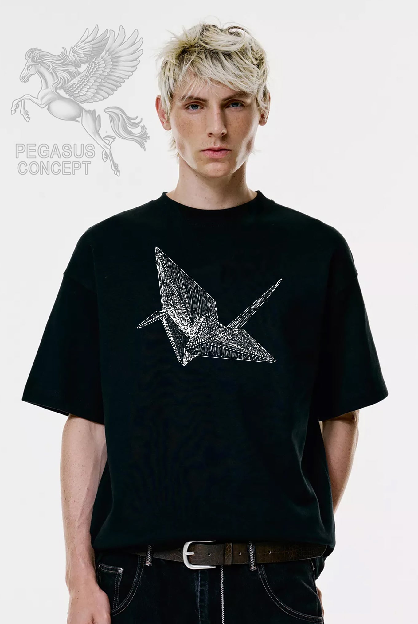 Μπλούζα μακό Premium ποιότητας σε χρώμα μαύρο με τύπωμα paper origami bird