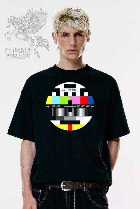 Μπλούζα μακό Premium ποιότητας σε χρώμα μαύρο με τύπωμα Retro TV Signal