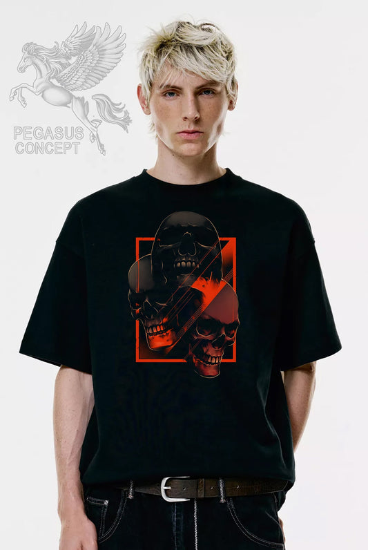 Μπλούζα μακό Premium ποιότητας σε χρώμα μαύρο με τύπωμα Red Skulls
