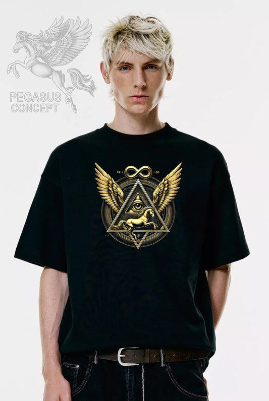 Μπλούζα μακό Premium ποιότητας σε χρώμα μαύρο με τύπωμα Pegasus - Infinity