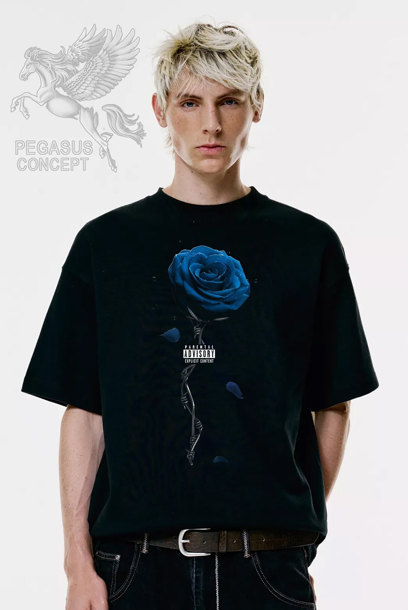 Μπλούζα μακό Premium ποιότητας σε χρώμα μαύρο με τύπωμα Parental Advisor Blue Rose