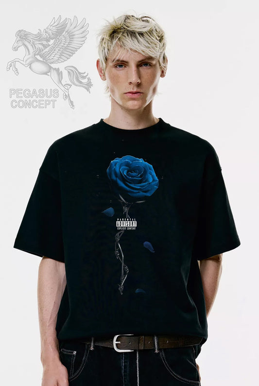 Μπλούζα μακό Premium ποιότητας σε χρώμα μαύρο με τύπωμα Parental Advisor Blue Rose