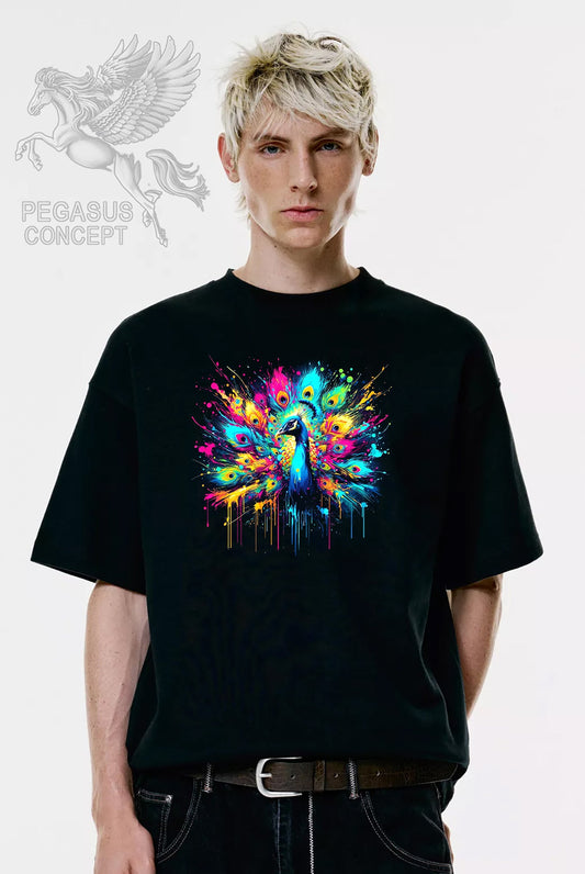 Μπλούζα μακό Premium ποιότητας σε χρώμα μαύρο με τύπωμα Peakhock colors Art