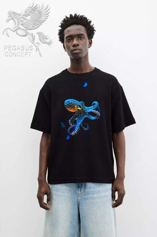 Μπλούζα μακό Premium ποιότητας σε χρώμα μαύρο με τύπωμα Octopus