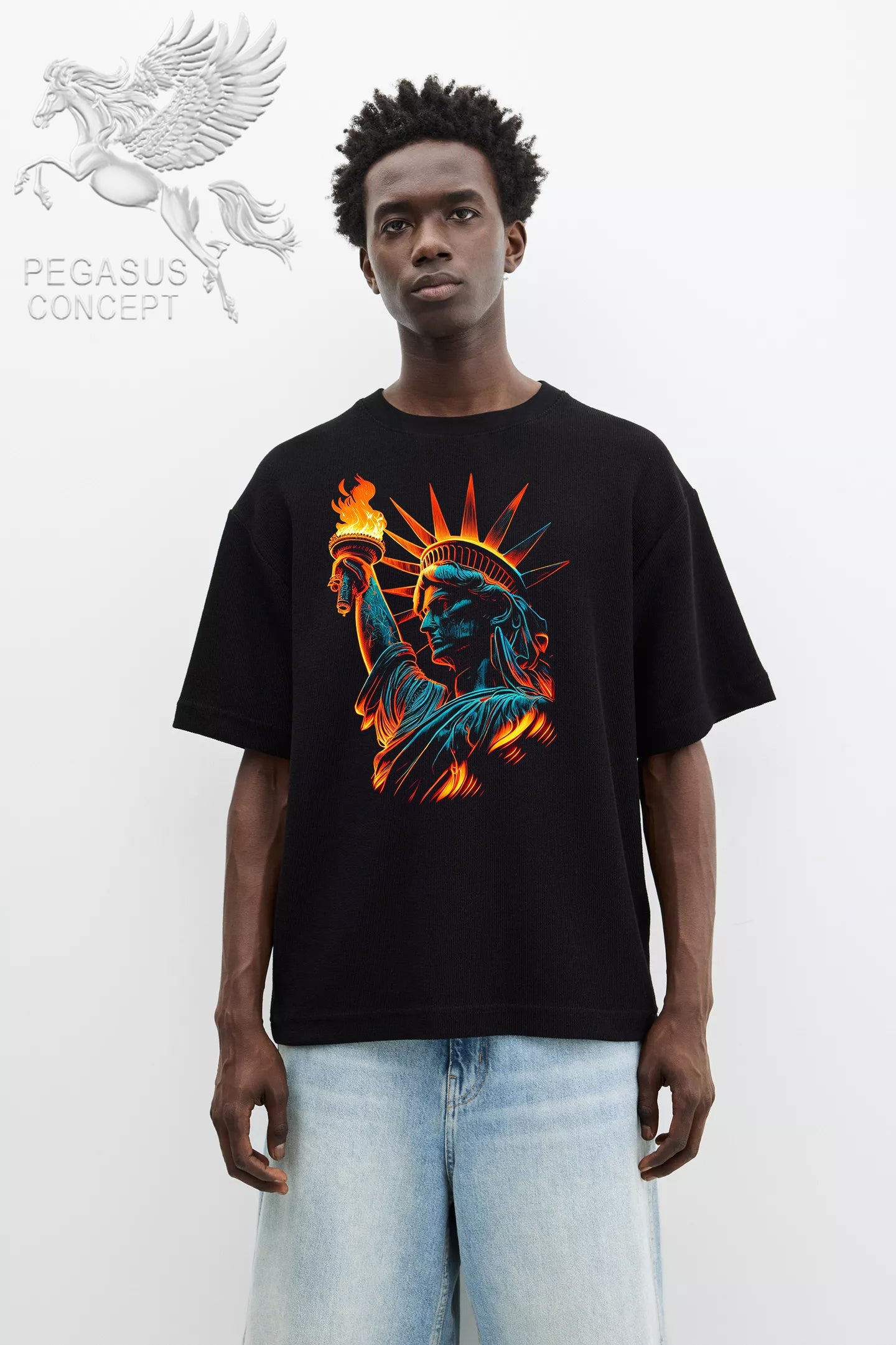 Μπλούζα μακό Premium ποιότητας σε χρώμα μαύρο με τύπωμα Statue of Liberty - New York art