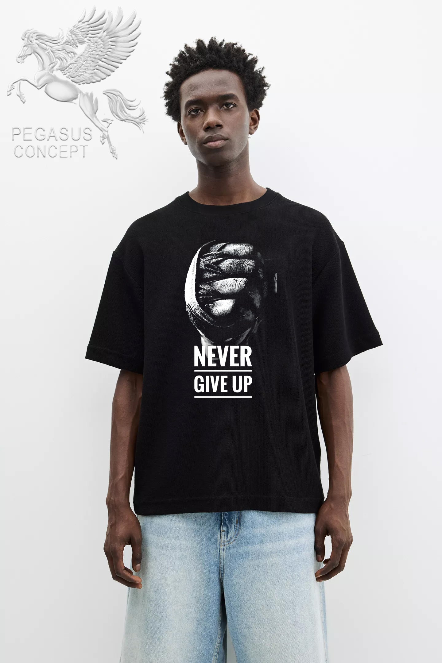 Μπλούζα μακό Premium ποιότητας σε χρώμα μαύρο με τύπωμα Never Give Up