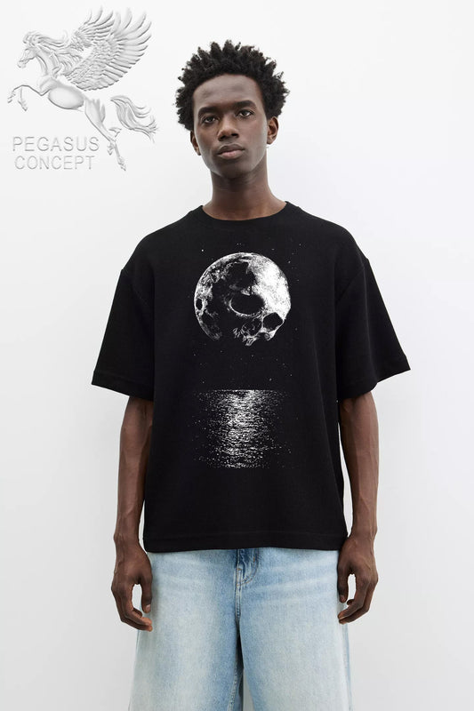 Μπλούζα μακό Premium ποιότητας σε χρώμα μαύρο με τύπωμα Skull Moon