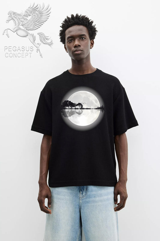 Μπλούζα μακό Premium ποιότητας σε χρώμα μαύρο με τύπωμα Quitar full moon