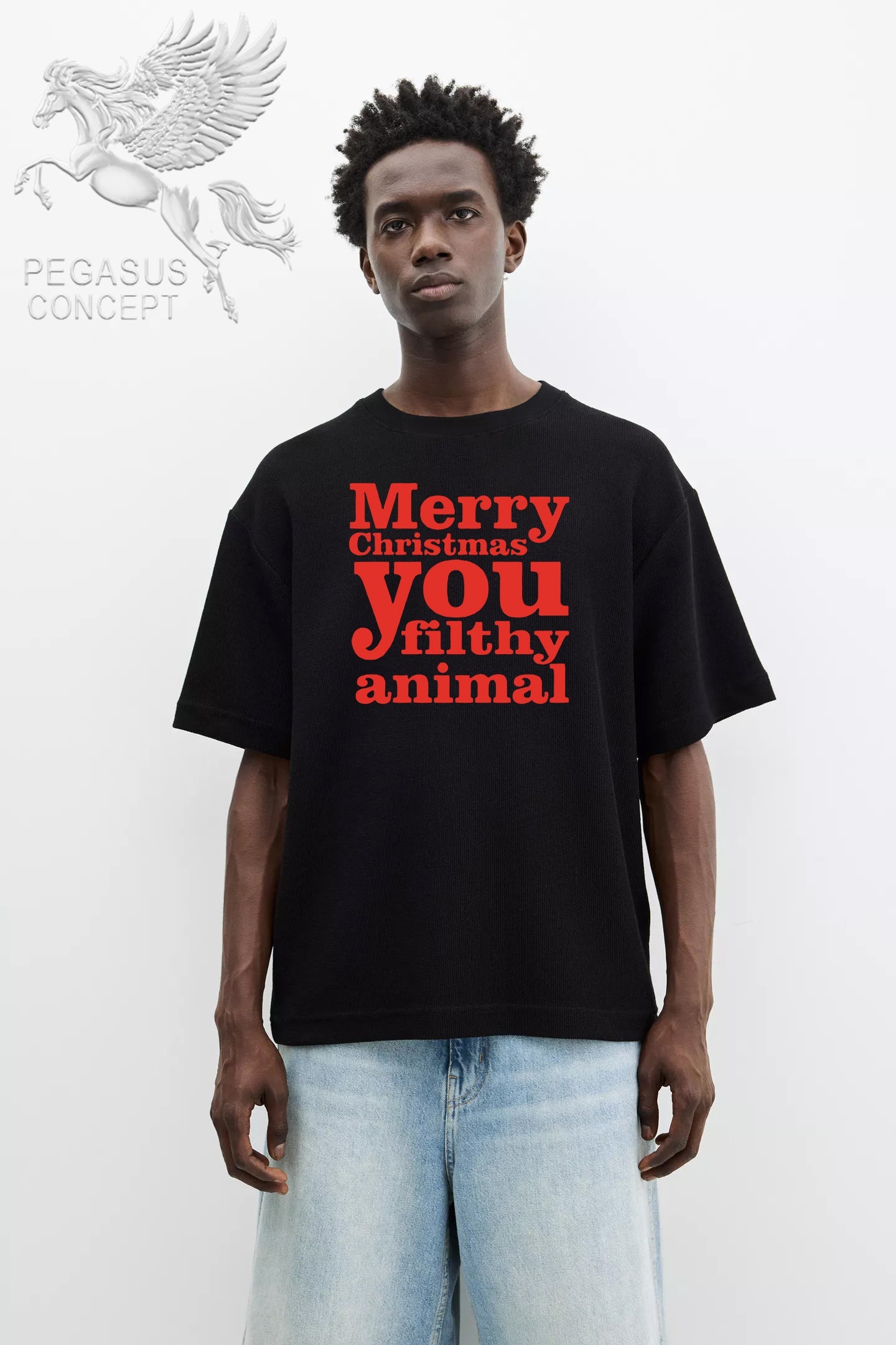 Μπλούζα μακό Premium ποιότητας σε χρώμα μαύρο με τύπωμα Merry Christmas you filthy animal