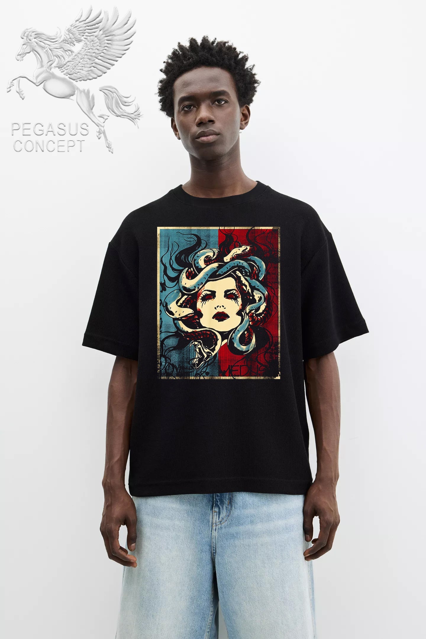 Μπλούζα μακό Premium ποιότητας σε χρώμα μαύρο με τύπωμα Medusa