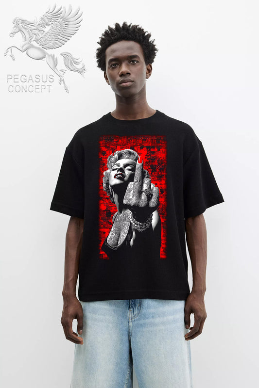 Μπλούζα μακό Premium ποιότητας σε χρώμα μαύρο με τύπωμα Merilyn Monroe Pop Art