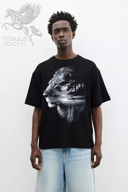 Μπλούζα μακό Premium ποιότητας σε χρώμα μαύρο με τύπωμα Lion