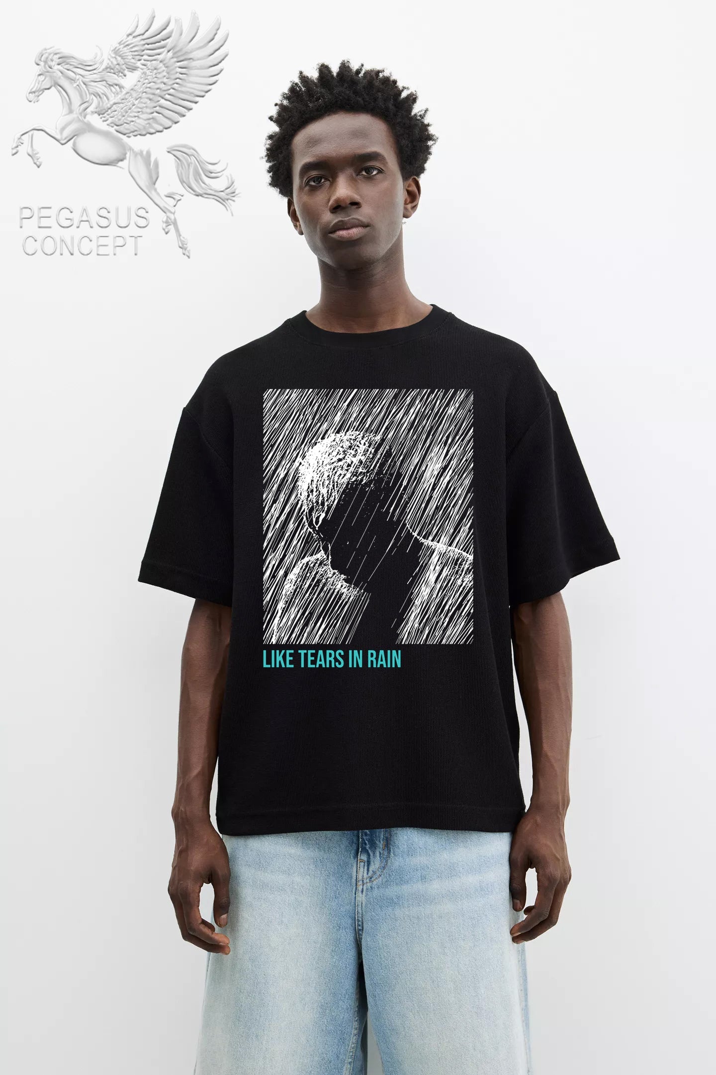 Μπλούζα μακό Premium ποιότητας σε χρώμα μαύρο με τύπωμα Like tears in the rain