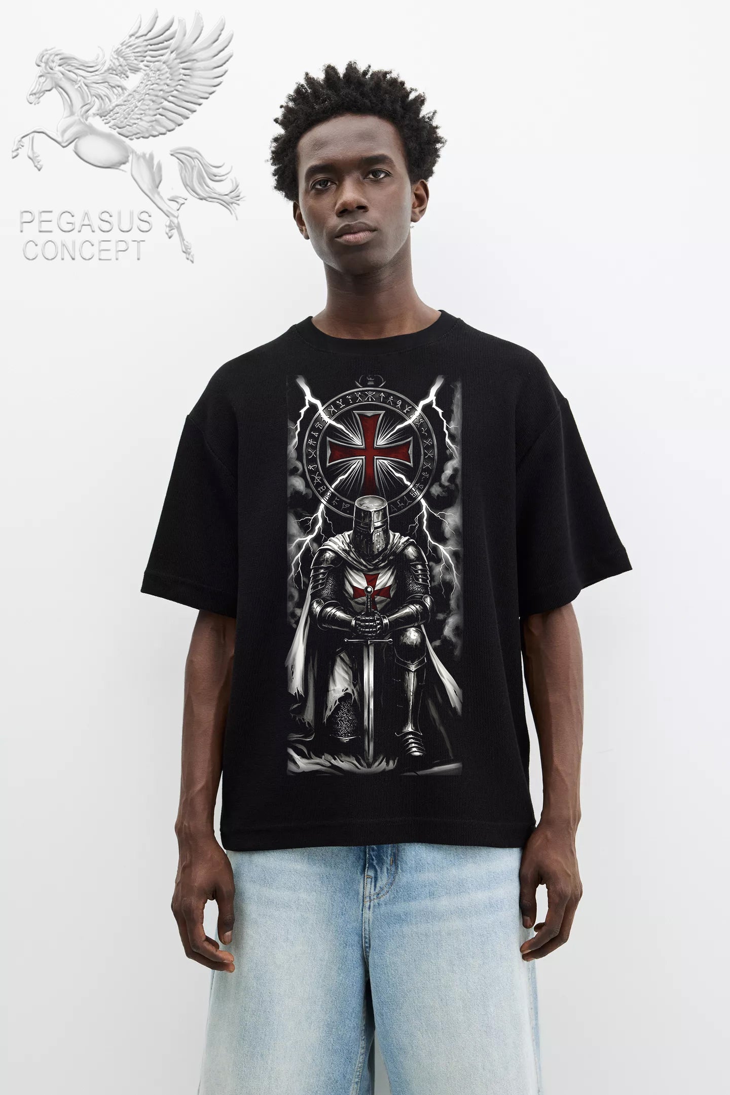 Μπλούζα μακό Premium ποιότητας σε χρώμα μαύρο με τύπωμα Templar Knight