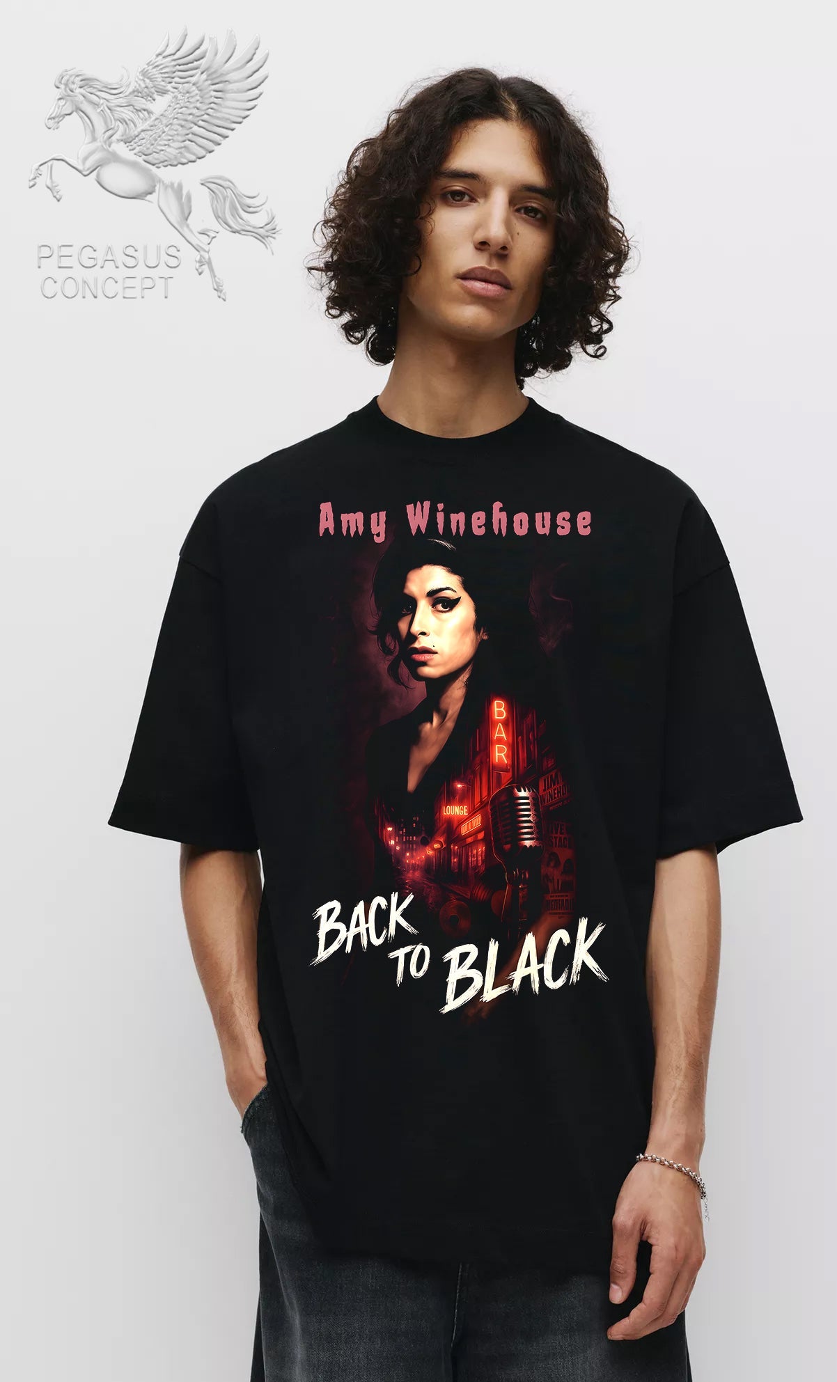 Μπλούζα μακό Premium ποιότητας σε χρώμα μαύρο με τύπωμα Amy Winehouse
